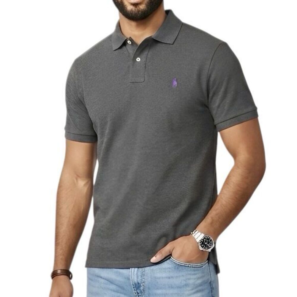 Polo Ralph Lauren Men Gray Polo Sz XL Collar Y2k Pony Logo Preppy Minimalist